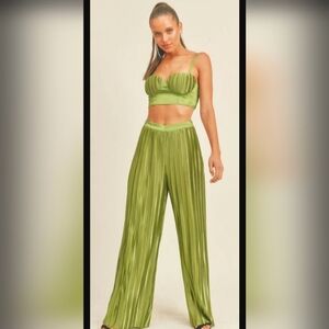 NICHOLE LYNEL Green Bustier Crop Top Pants Set. Size small